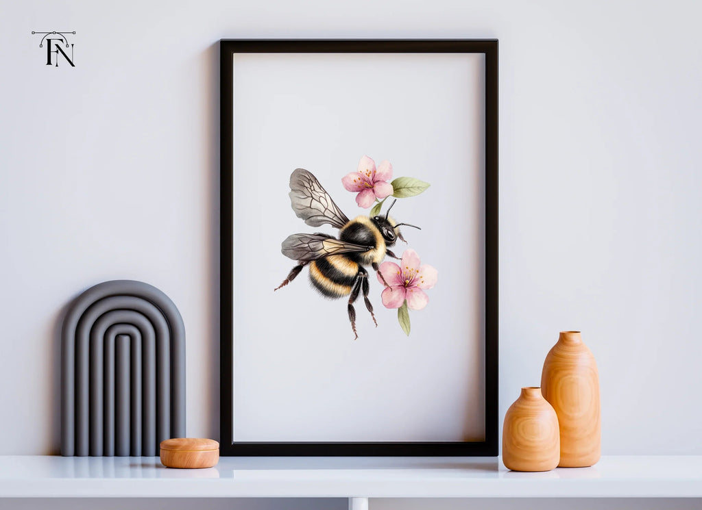 Bumblebee and Pink Flowers Clipart Bundle