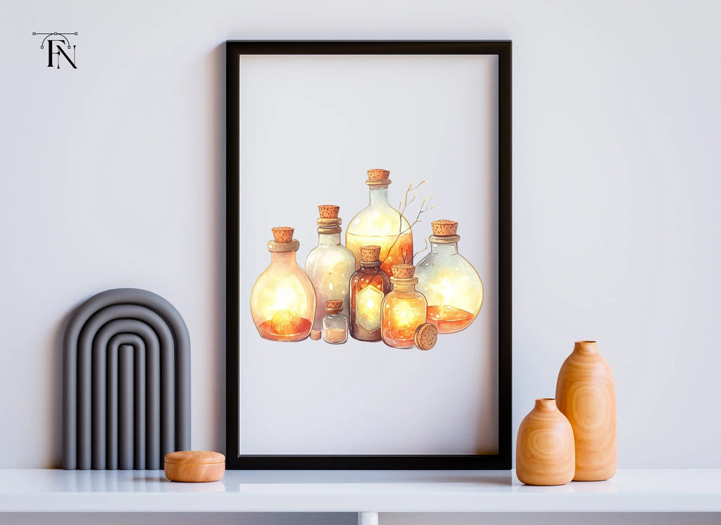 Glowing Magic Potion Bottles Clipart Bundle