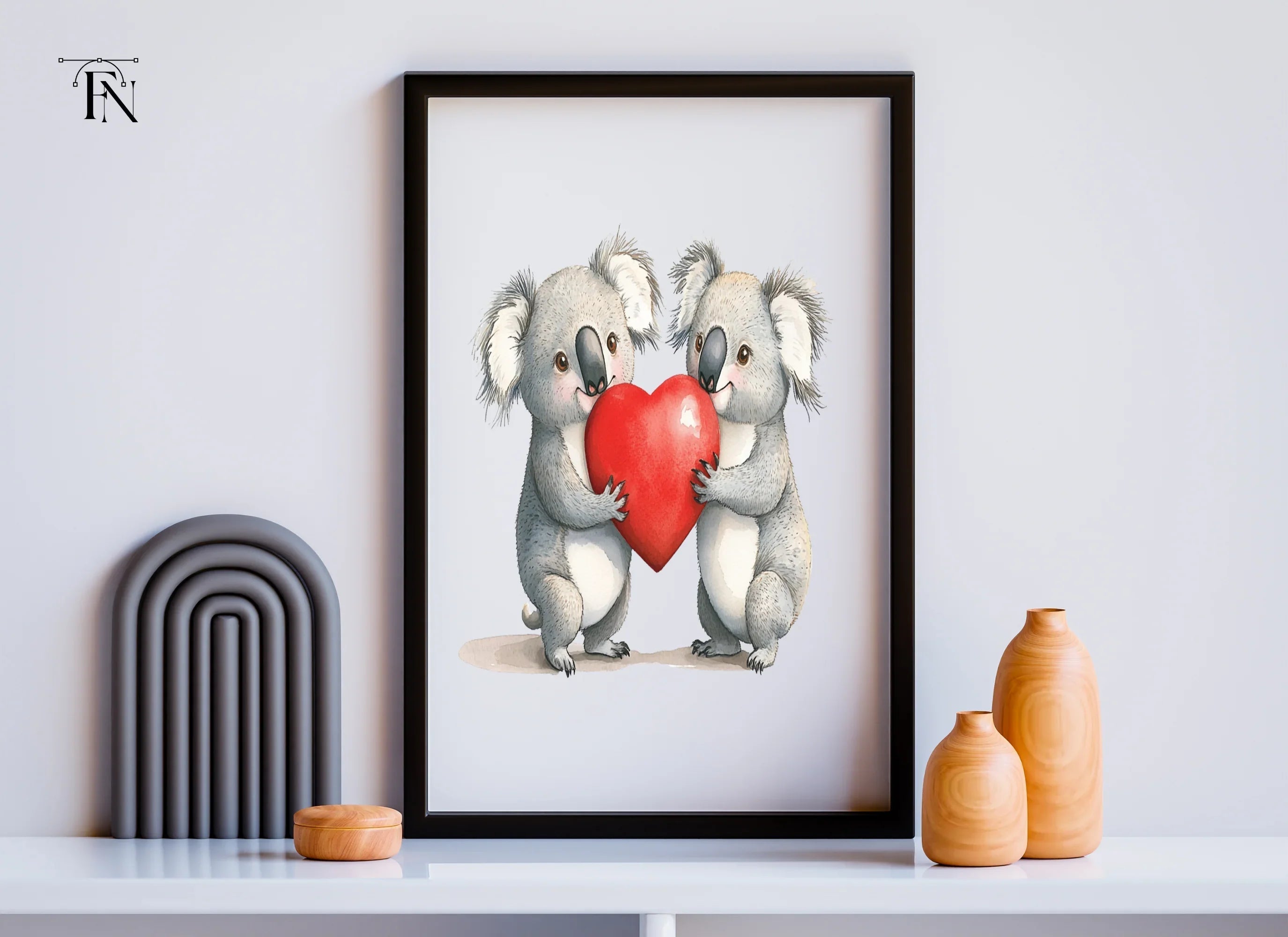 Sweet Koala Couple Holding Red Heart Clipart Bundle