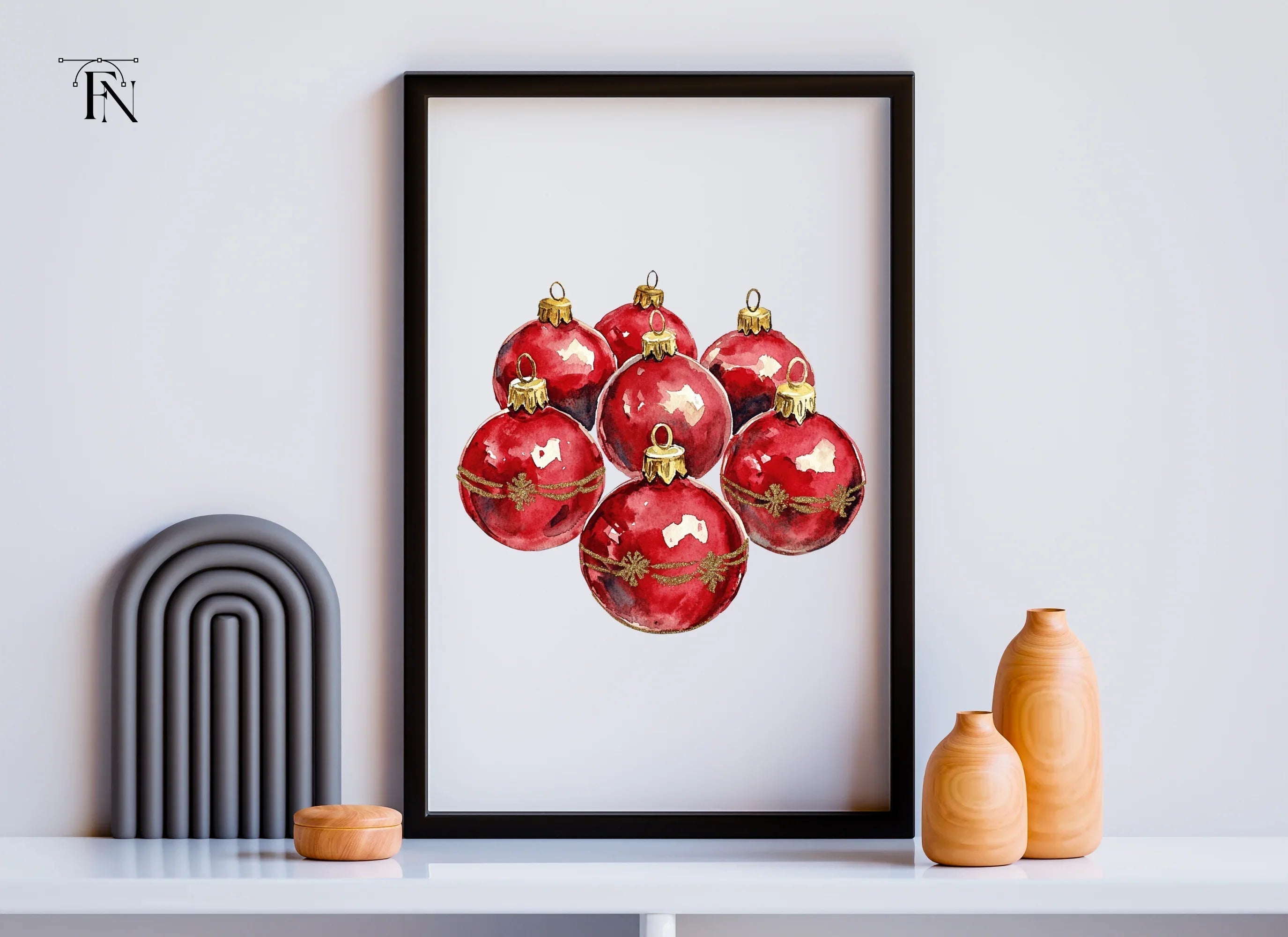 Red Christmas Ornaments Clipart Bundle
