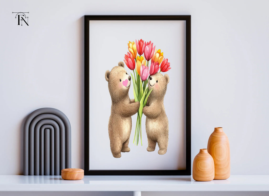 Teddy Bears with Tulip Bouquets Clipart Bundle