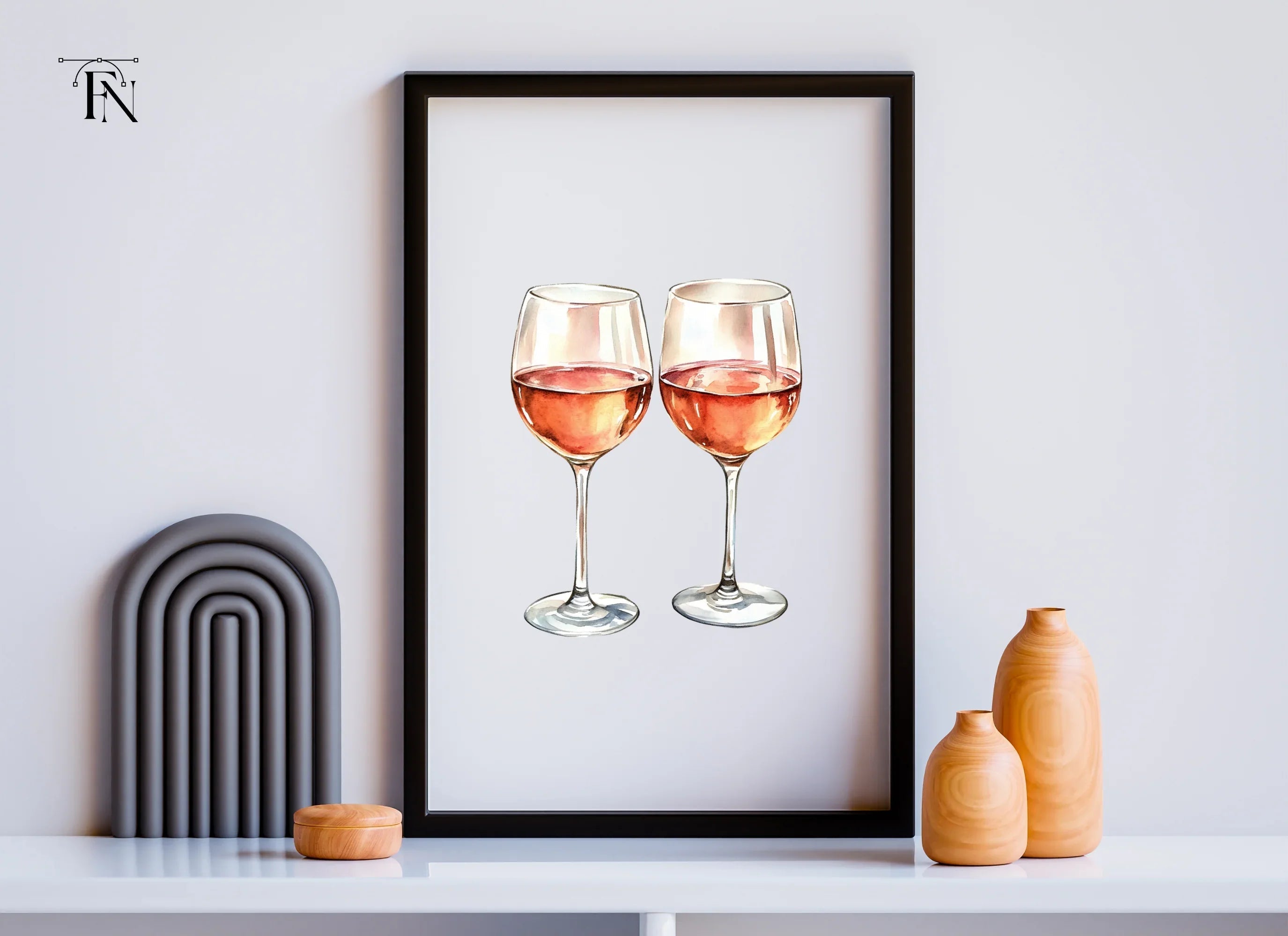 Two Glasses of Rose Wine Clipart Bundle
