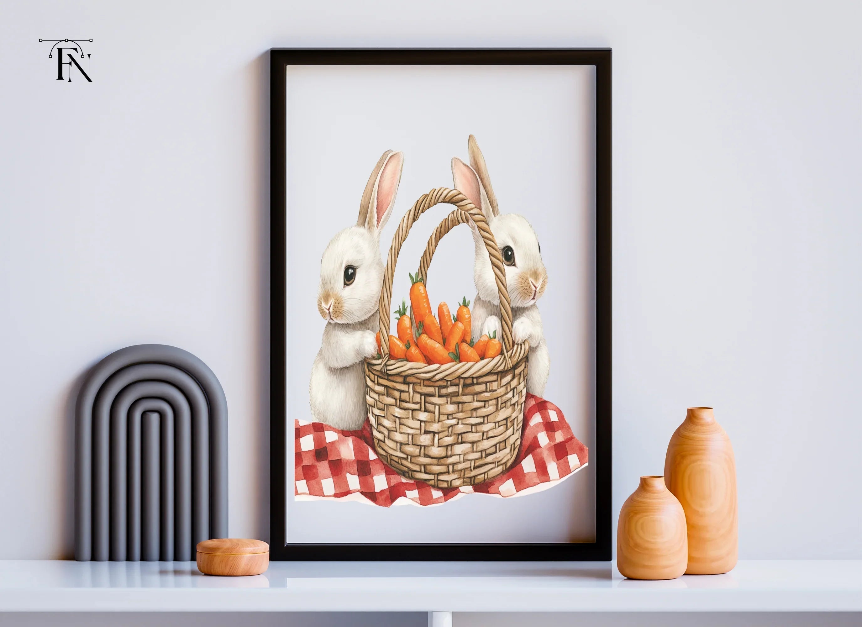 Cute Bunnies with Carrot Baskets Clipart Bundle