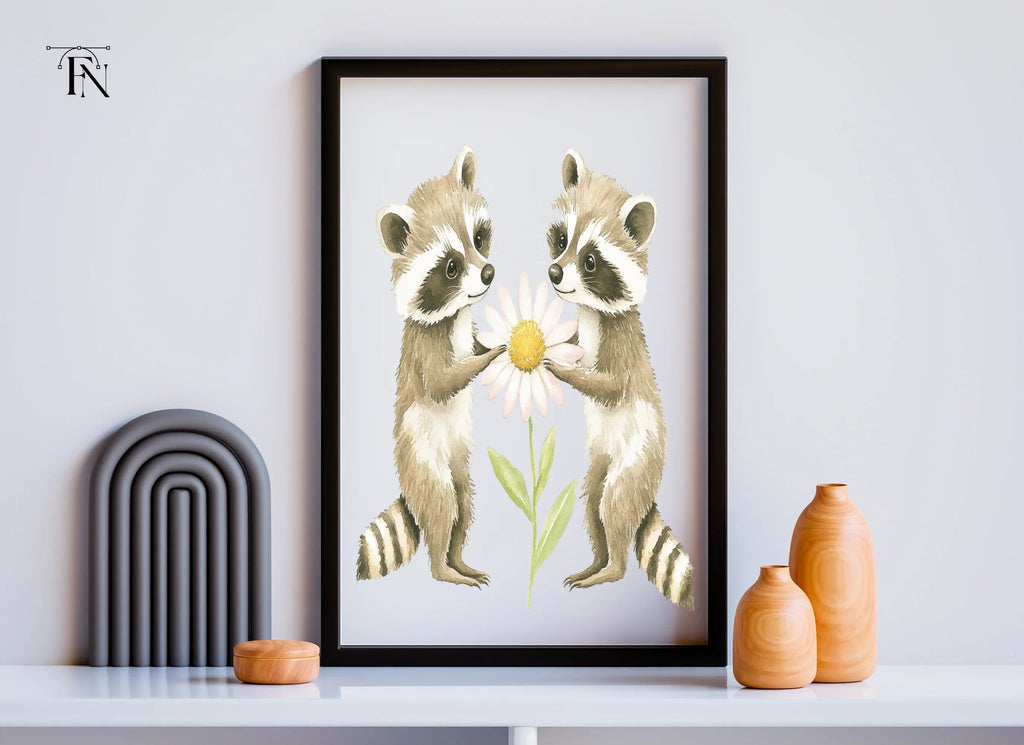 Cute Raccoons with Daisy Clipart Bundle