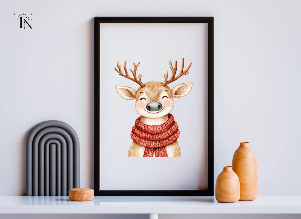 Smiling Reindeer with Red Scarf Clipart Bundle