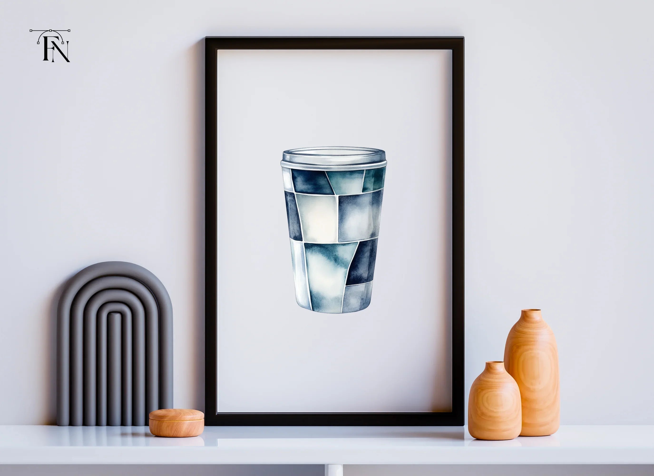 Blue Geometric Coffee Cup Clipart Bundle