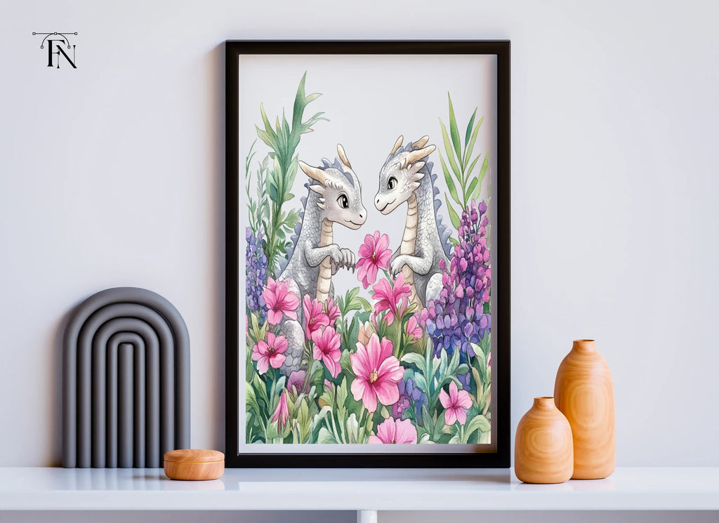 Cute Baby Dragons in Flower Garden Clipart Bundle
