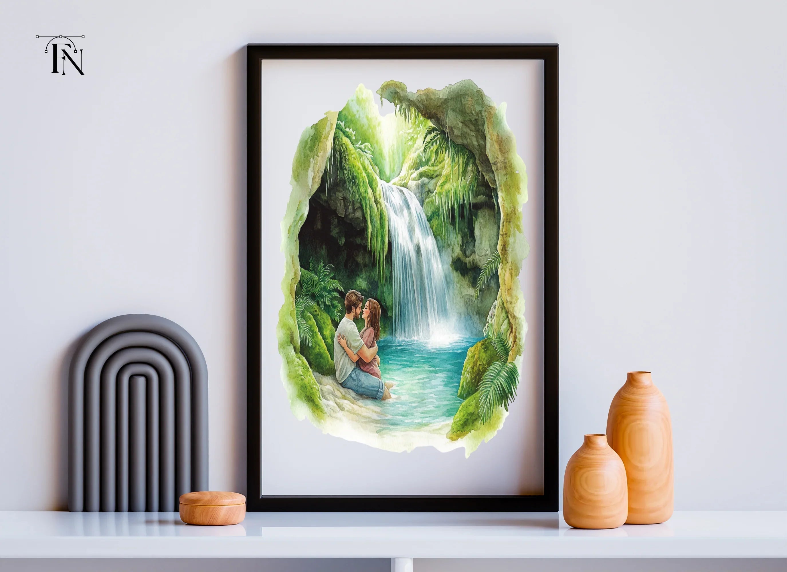 Romantic Couple Jungle Waterfall Clipart Bundle
