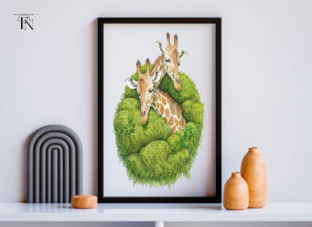 Cute Giraffe Couples in Moss Nests Clipart Bundle