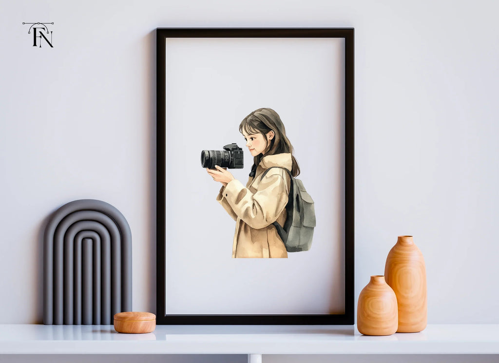Young Woman with Camera Clipart Bundle