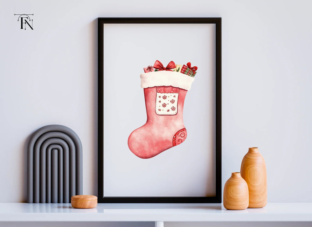 Red Christmas Stocking with Presents Clipart Bundle