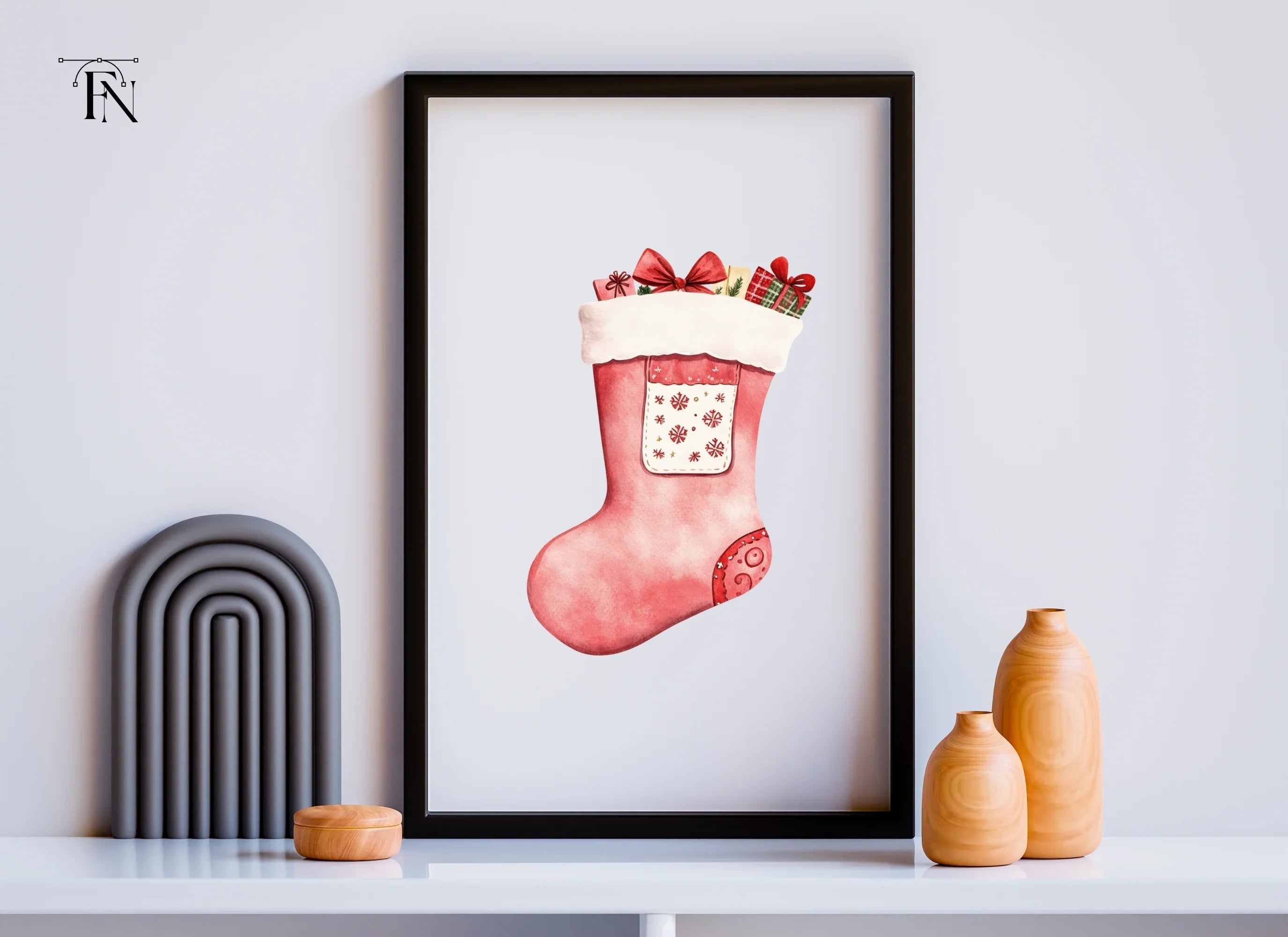 Red Christmas Stocking with Presents Clipart Bundle