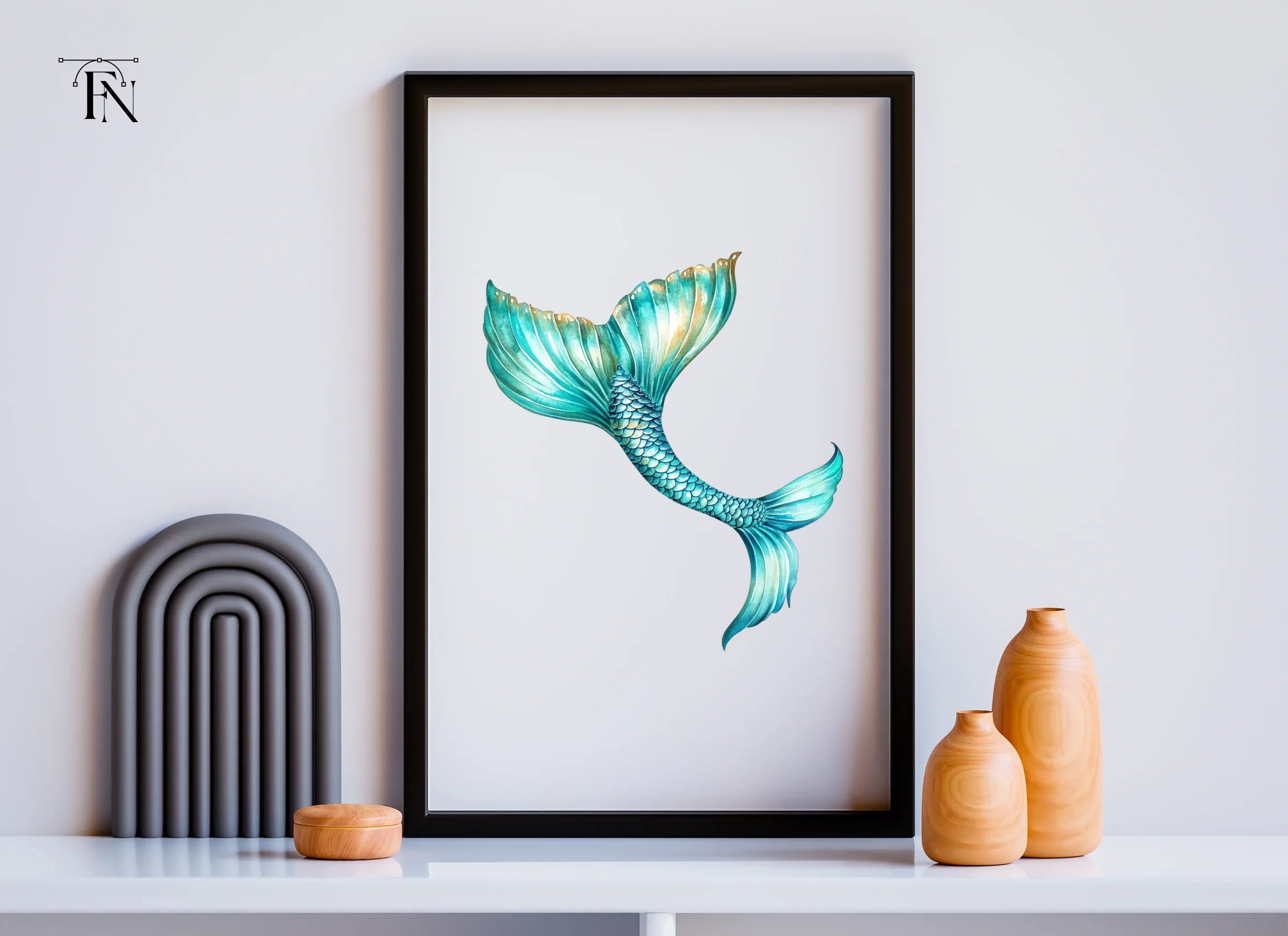 Teal and Gold Mermaid Tail Clipart Bundle