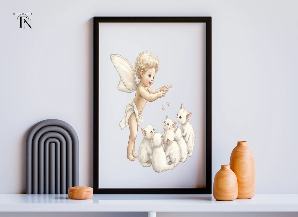 Cute Angel Baby Playing with Kittens Clipart Bundle