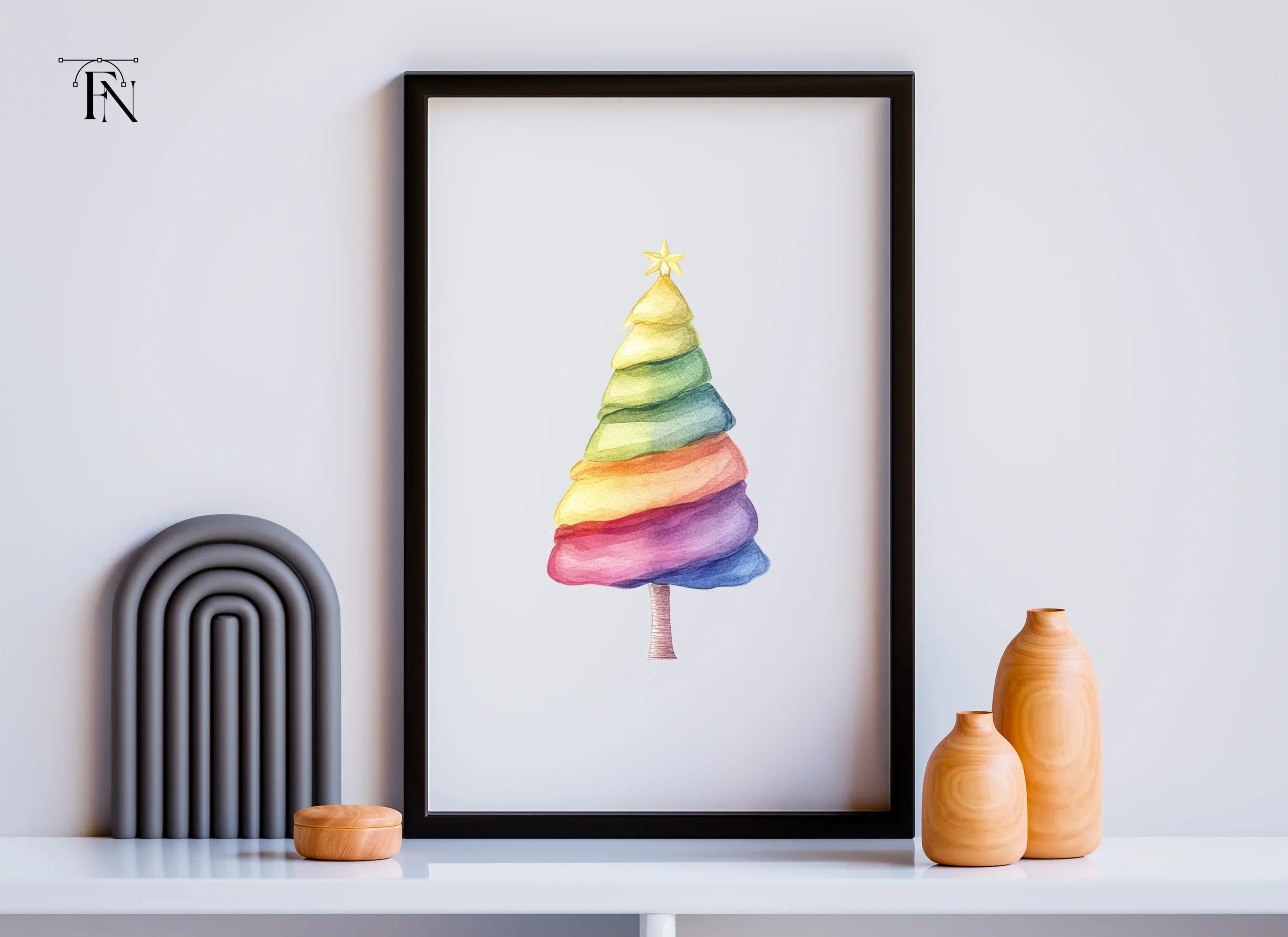 Hand Painted Rainbow Christmas Tree Clipart Bundle