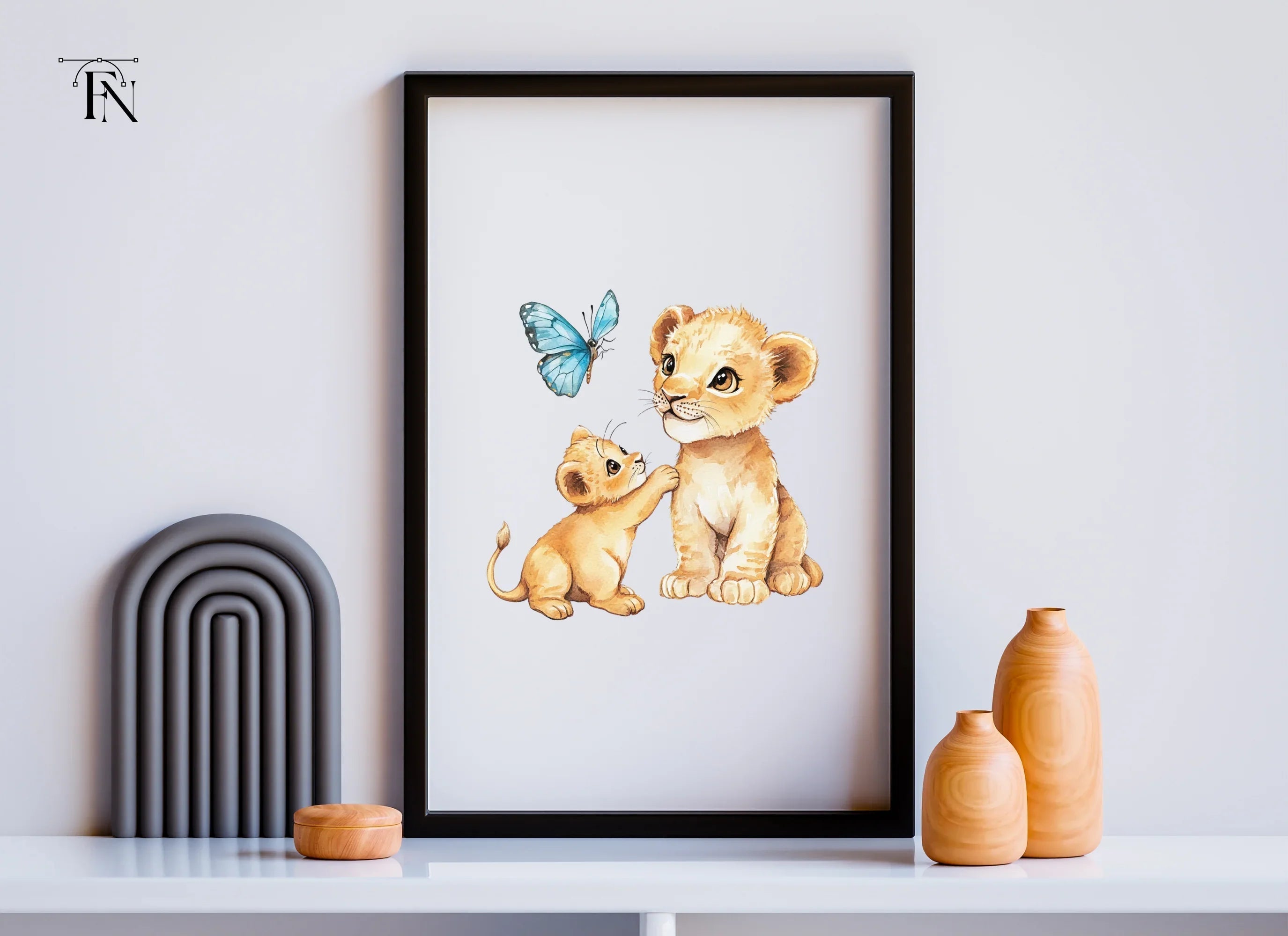 Playful Lion Cubs and Butterfly Clipart Bundle
