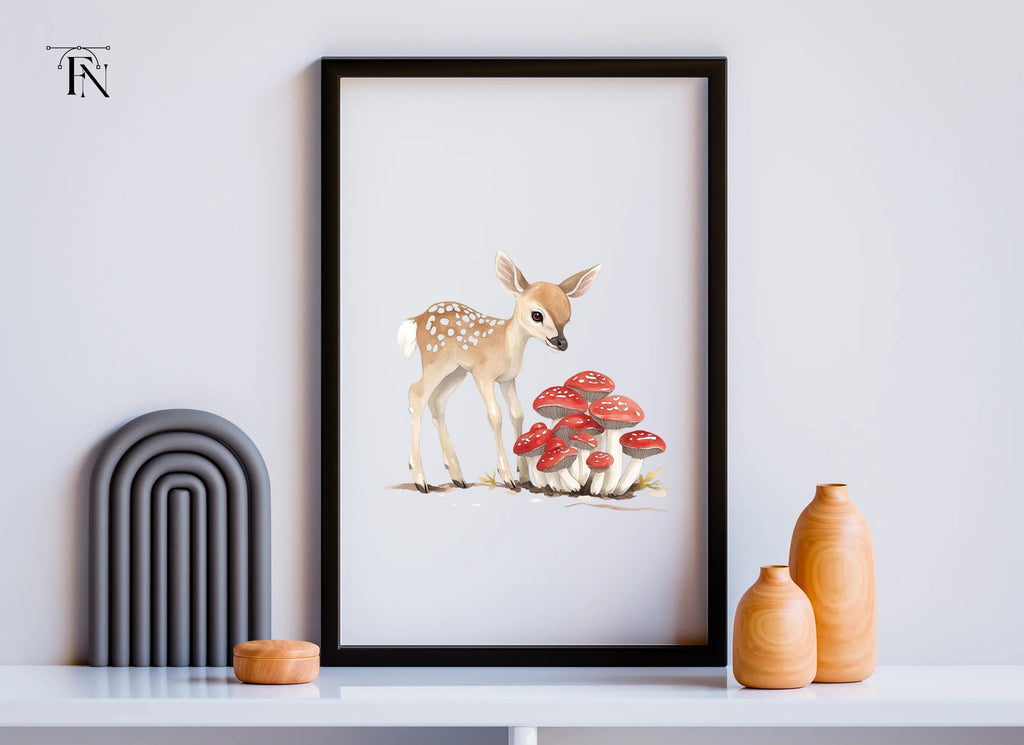 Baby Deer and Red Mushrooms Clipart Bundle