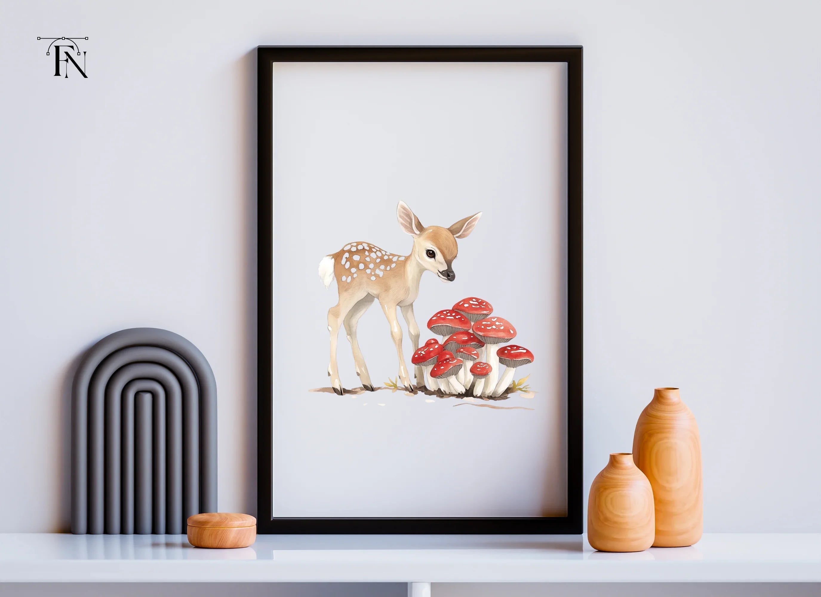Baby Deer and Red Mushrooms Clipart Bundle