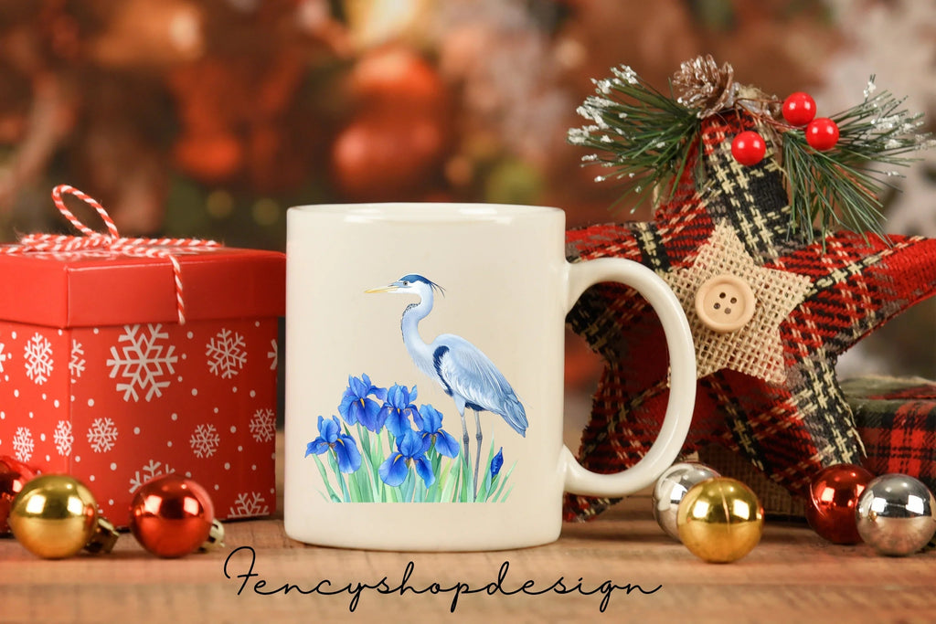 Graceful Heron and Iris Floral Clipart Bundle