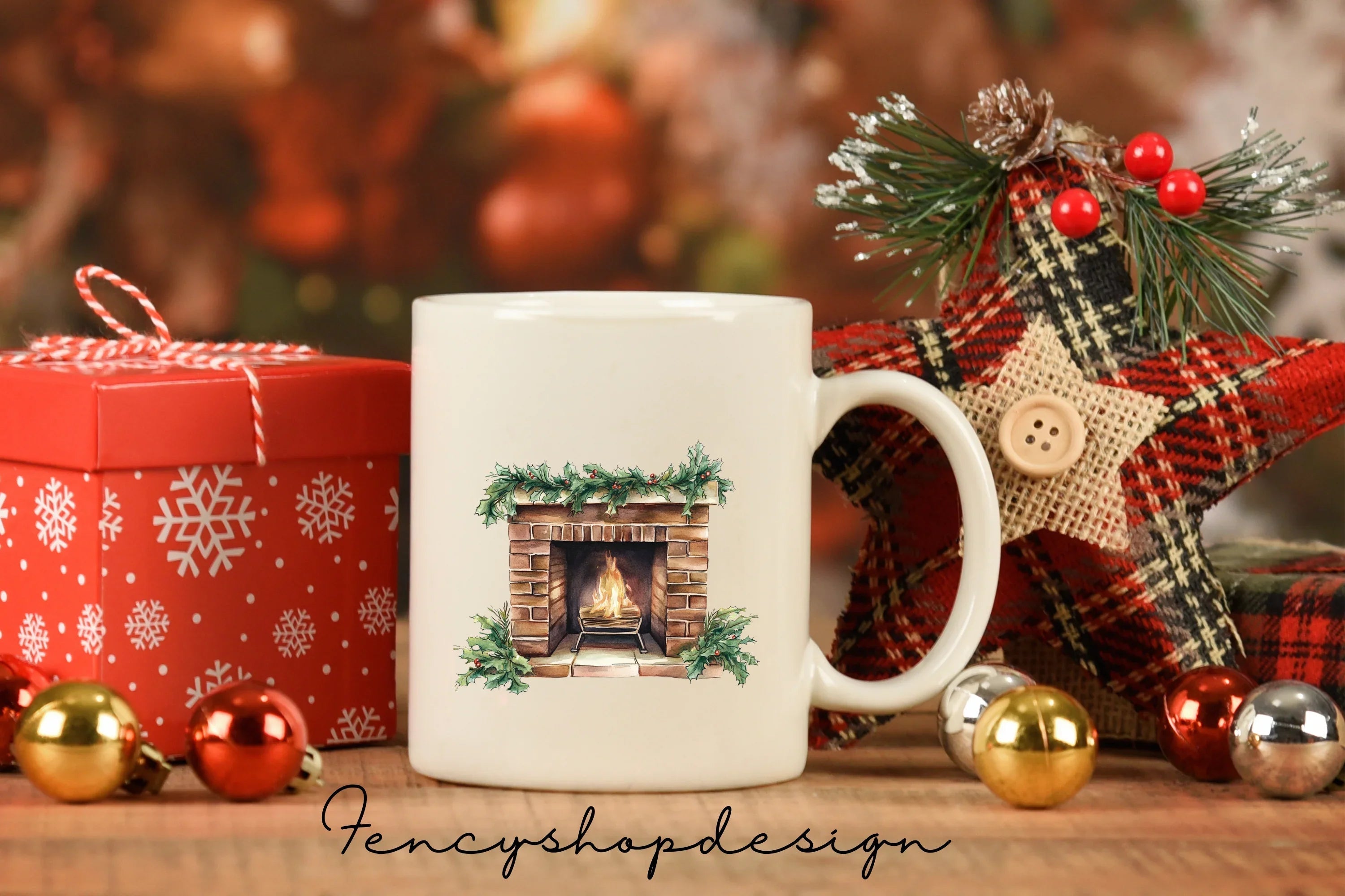 Cozy Christmas Fireplace Clipart Bundle
