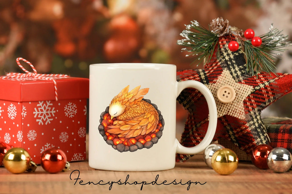 Sleeping Phoenix Chick in Ember Nest Clipart Bundle
