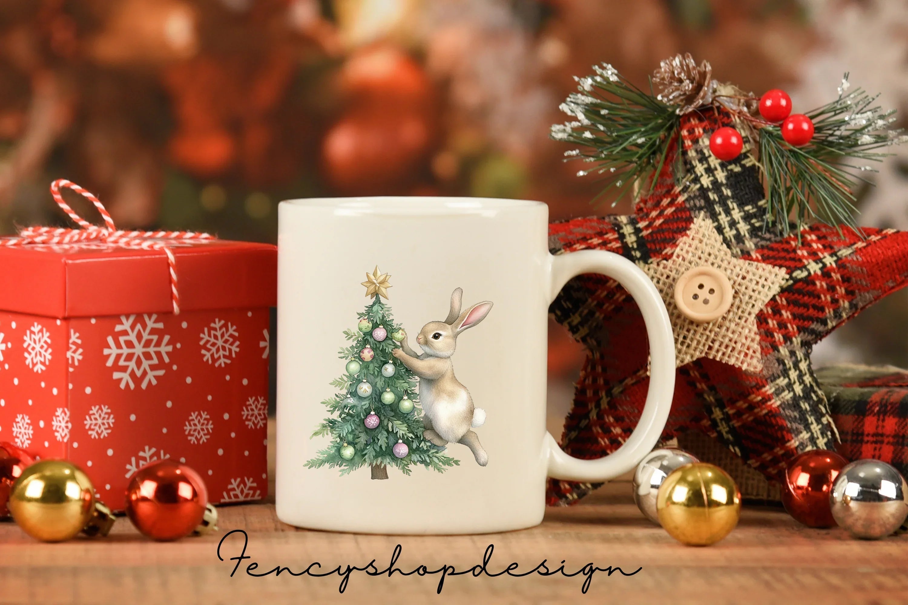 Cute Christmas Bunny Tree Clipart Bundle
