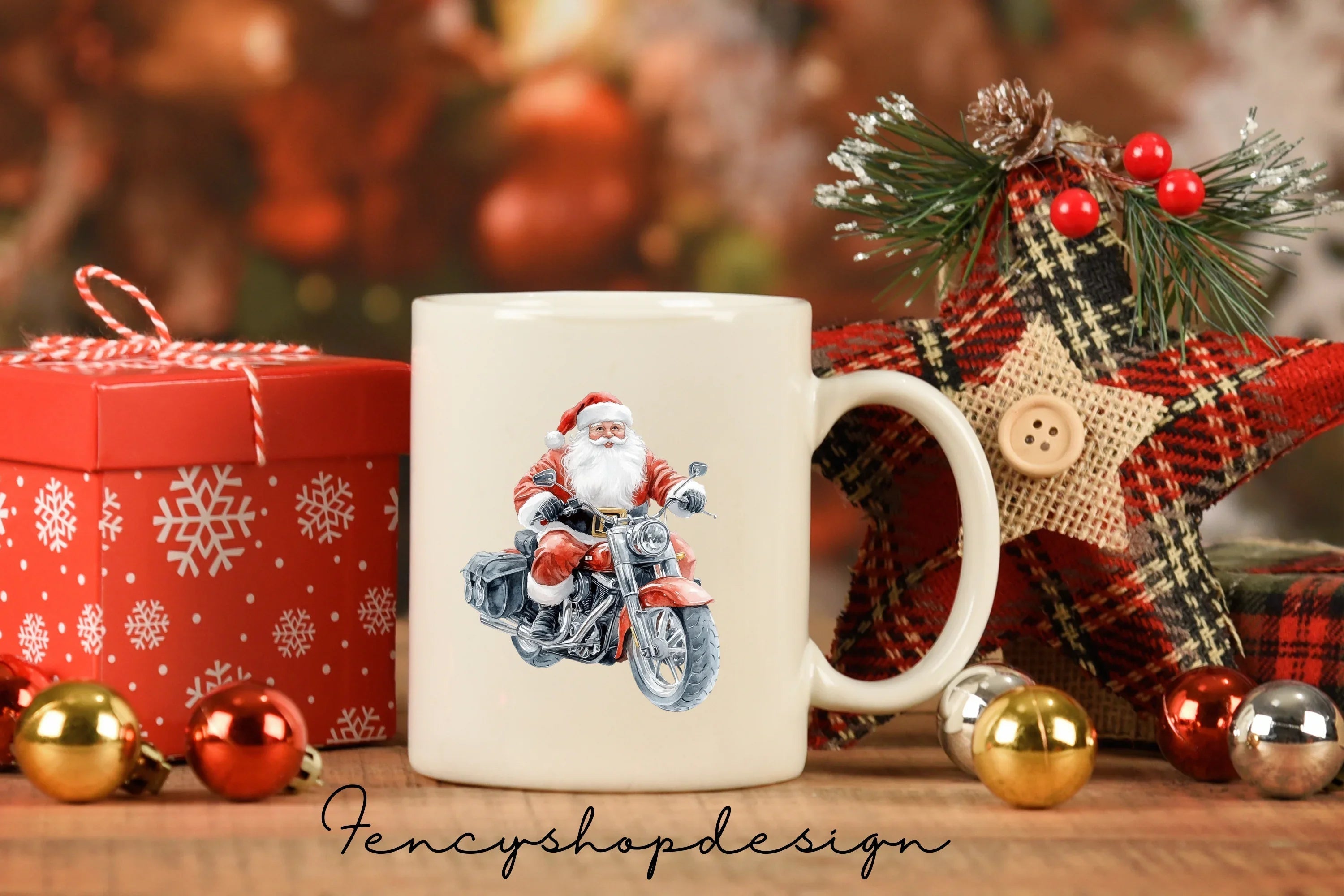 Santa Claus on Motorcycle Clipart Bundle