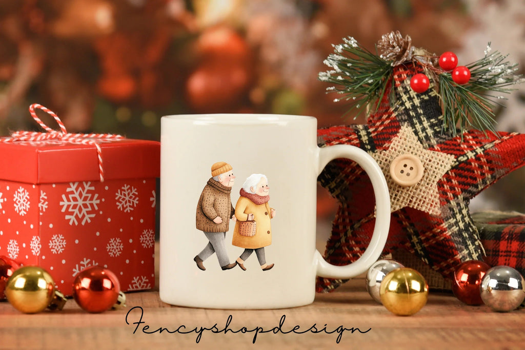 Elderly Couples Walking Clipart Bundle