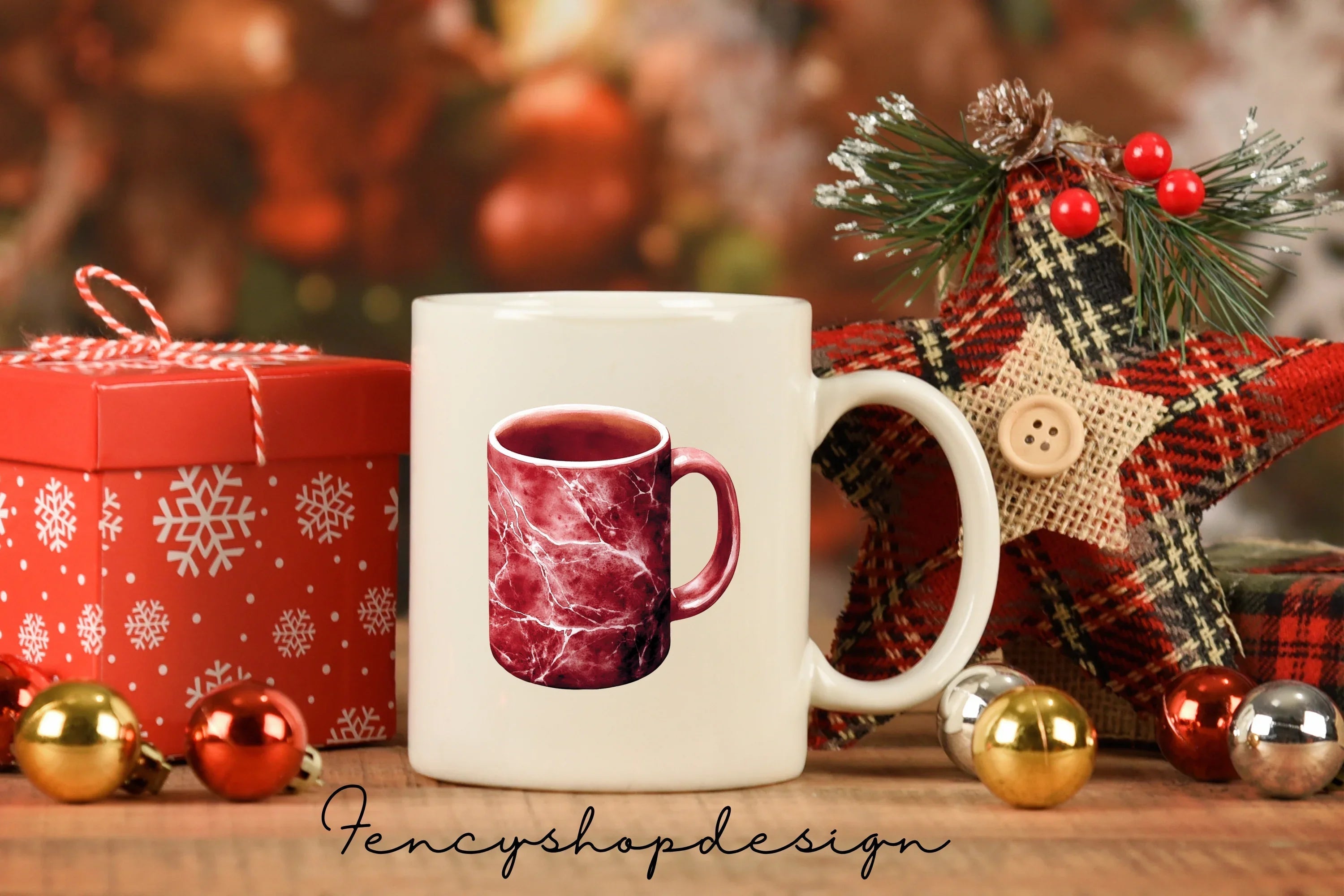 Red Marble Swirl Textured Mugs Clipart Bundle