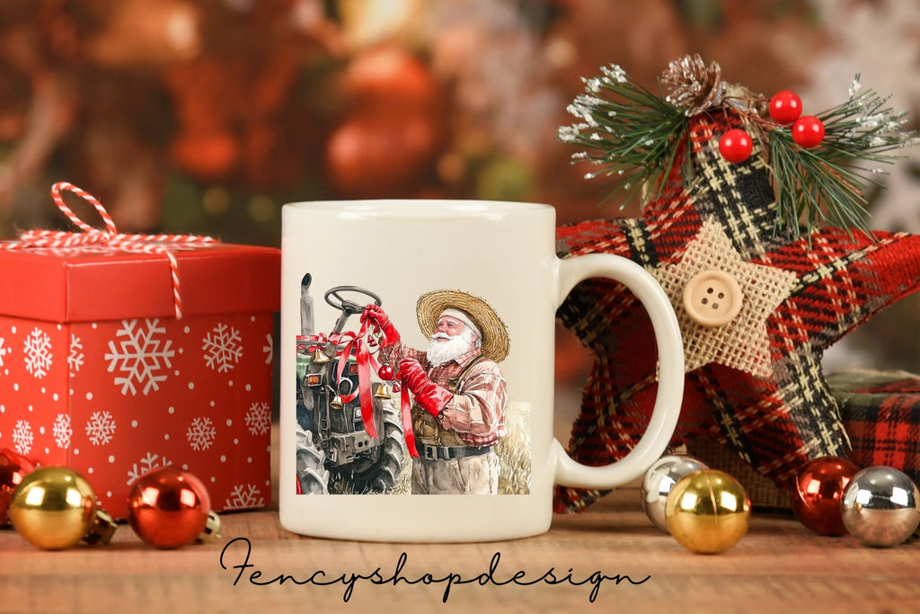 Santa Claus on Tractor Christmas Clipart Bundle