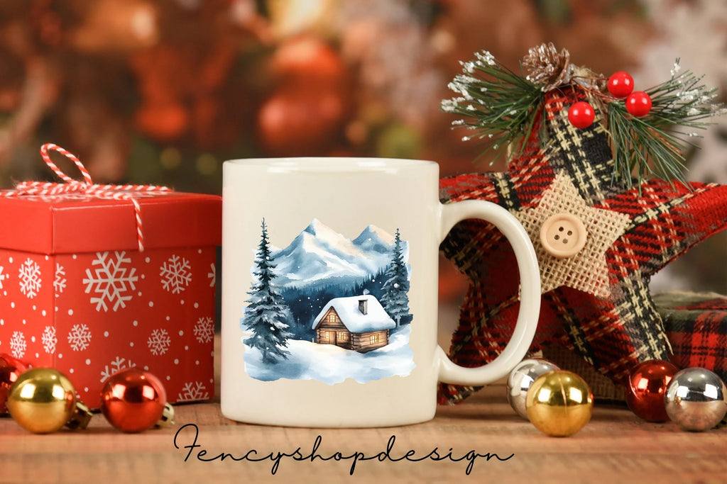 Snowy Mountain Cabin Clipart Bundle