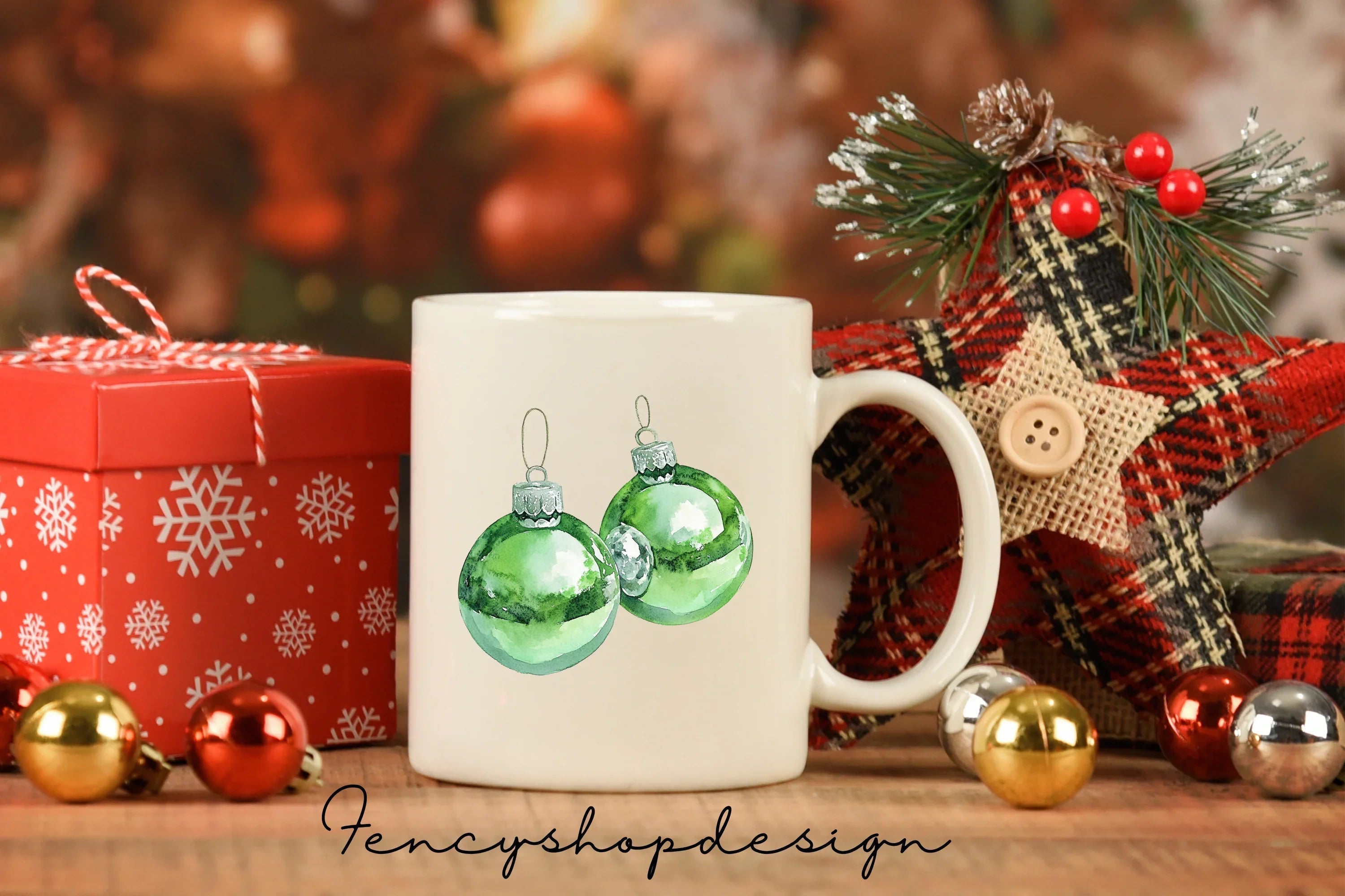 Green Christmas Ornaments Clipart Bundle