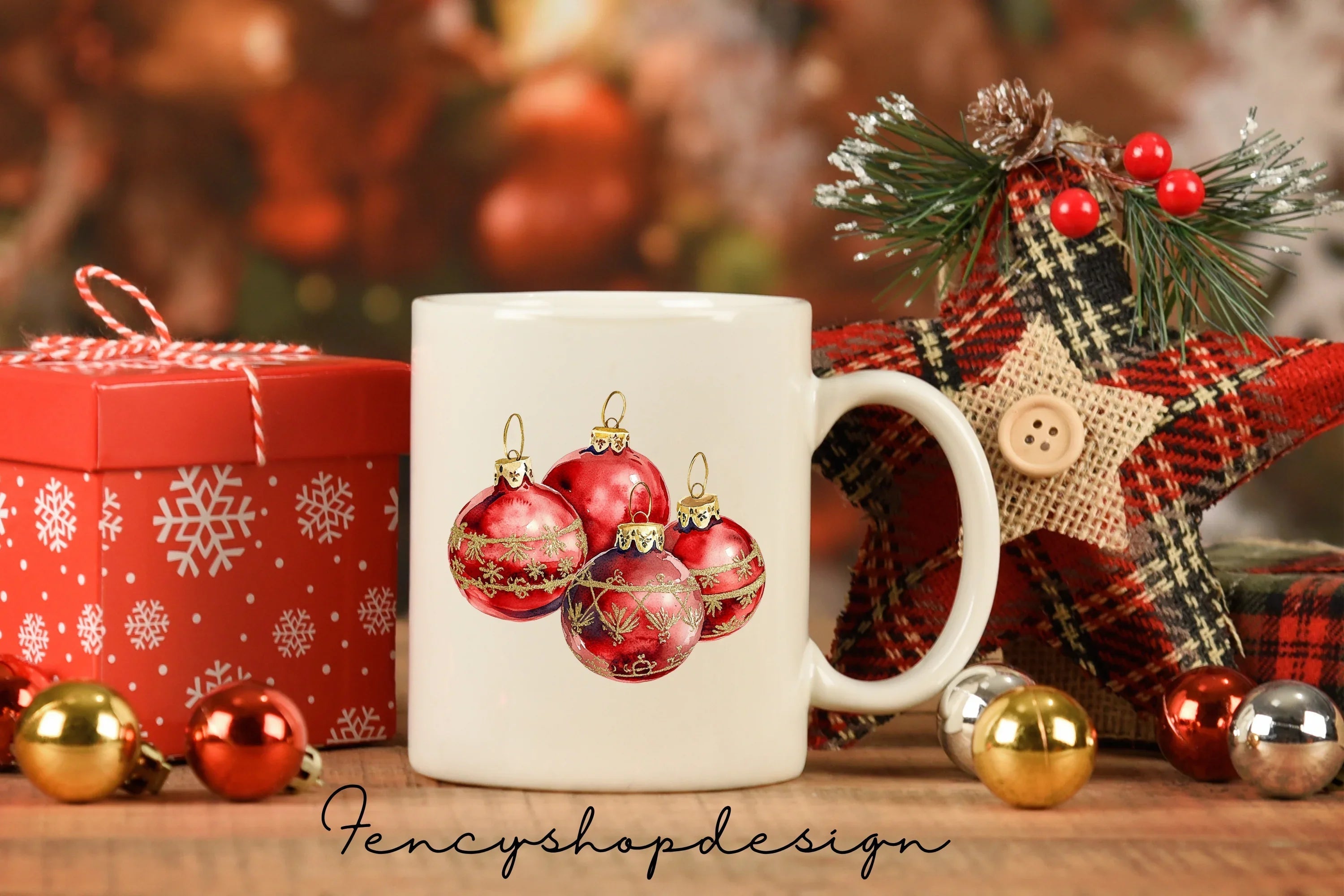 Vibrant Red Christmas Ornaments Clipart Bundle