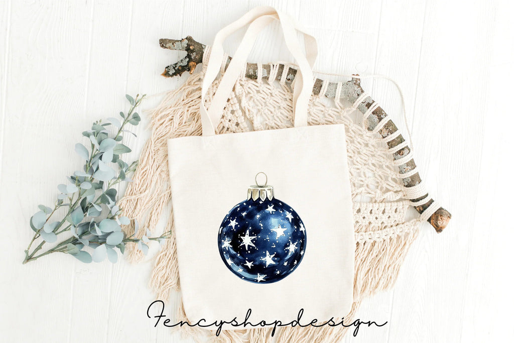 Blue Starry Christmas Ornaments Clipart Bundle
