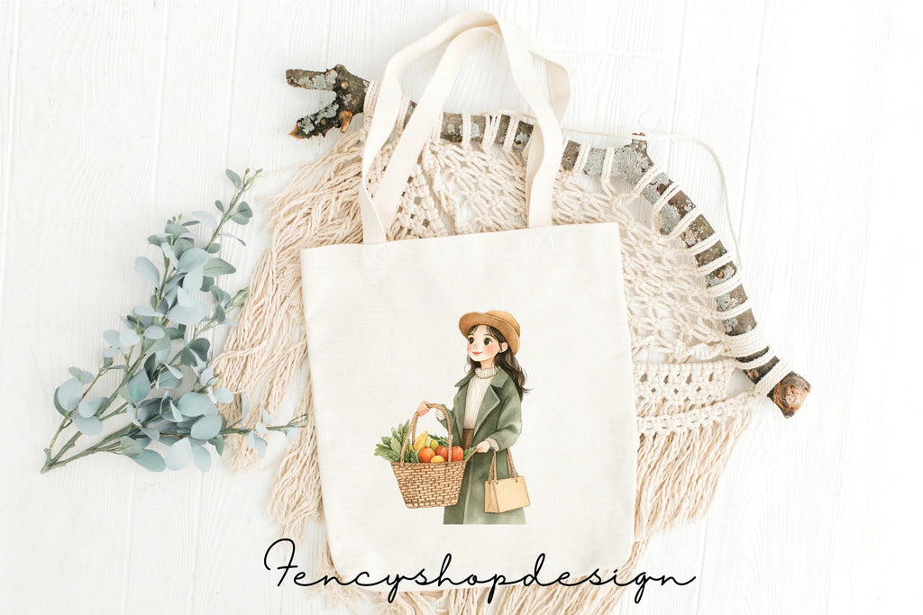 Girls with Fresh Produce Clipart Bundle