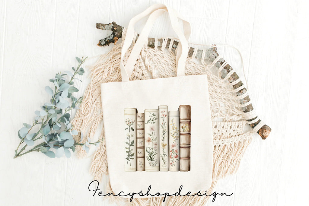 Vintage Floral Books Stack Clipart Bundle