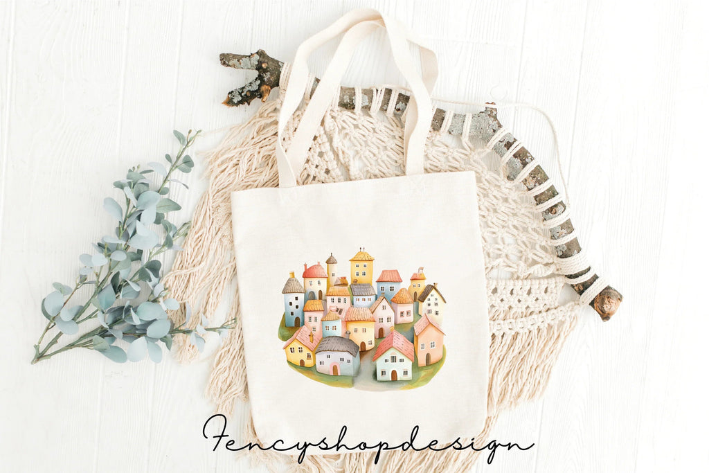 Pastel Houses Village Clipart Bundle