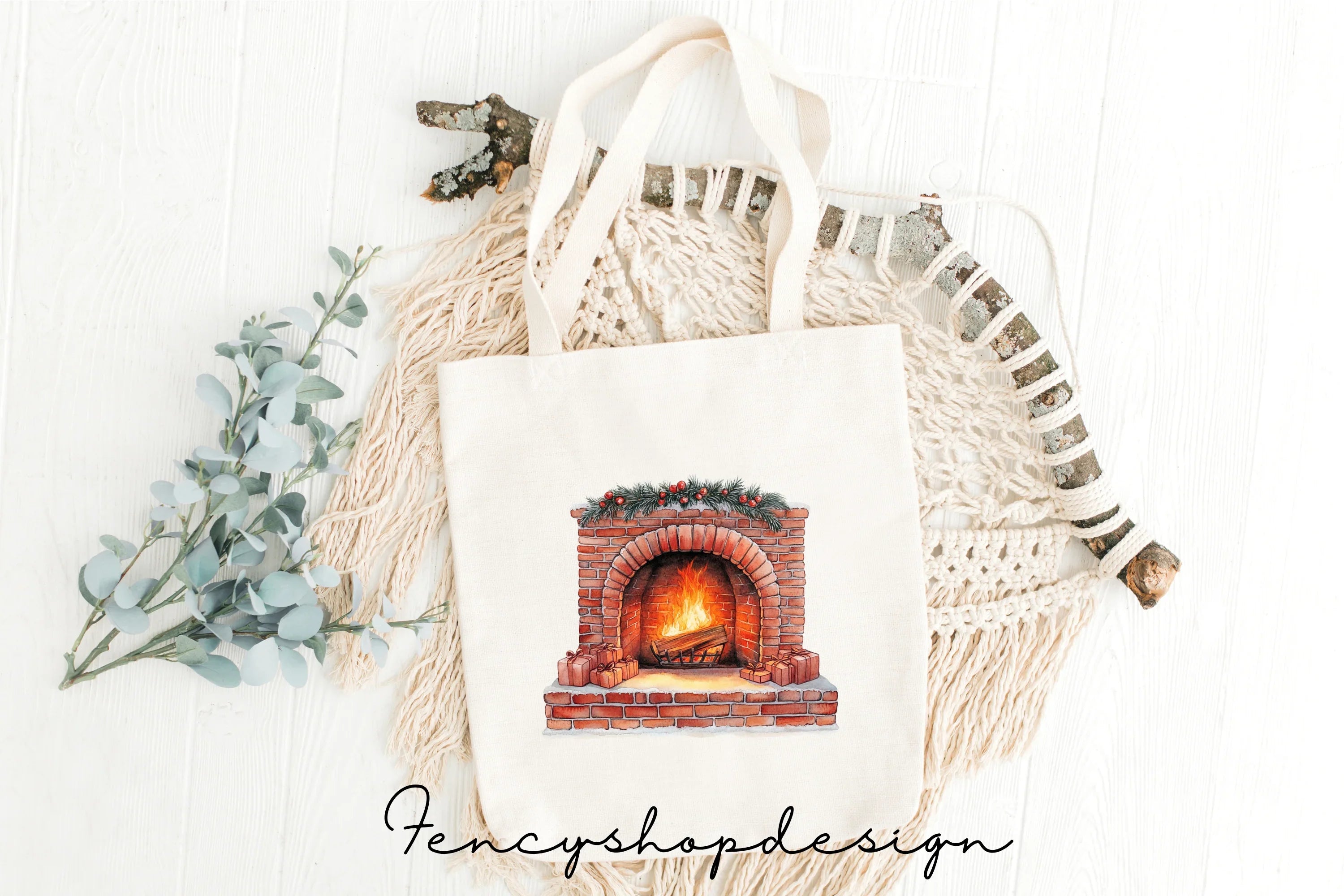 Cozy Christmas Fireplace Clipart Bundle