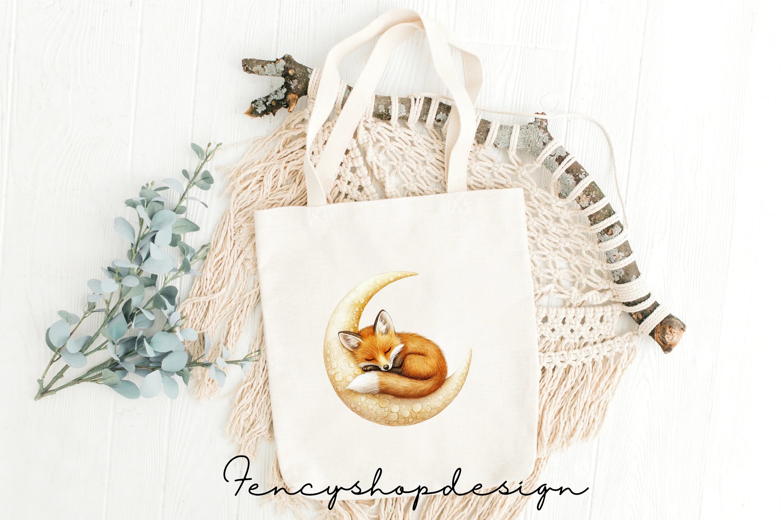 Cute Fox Moon Nursery Clipart Bundle