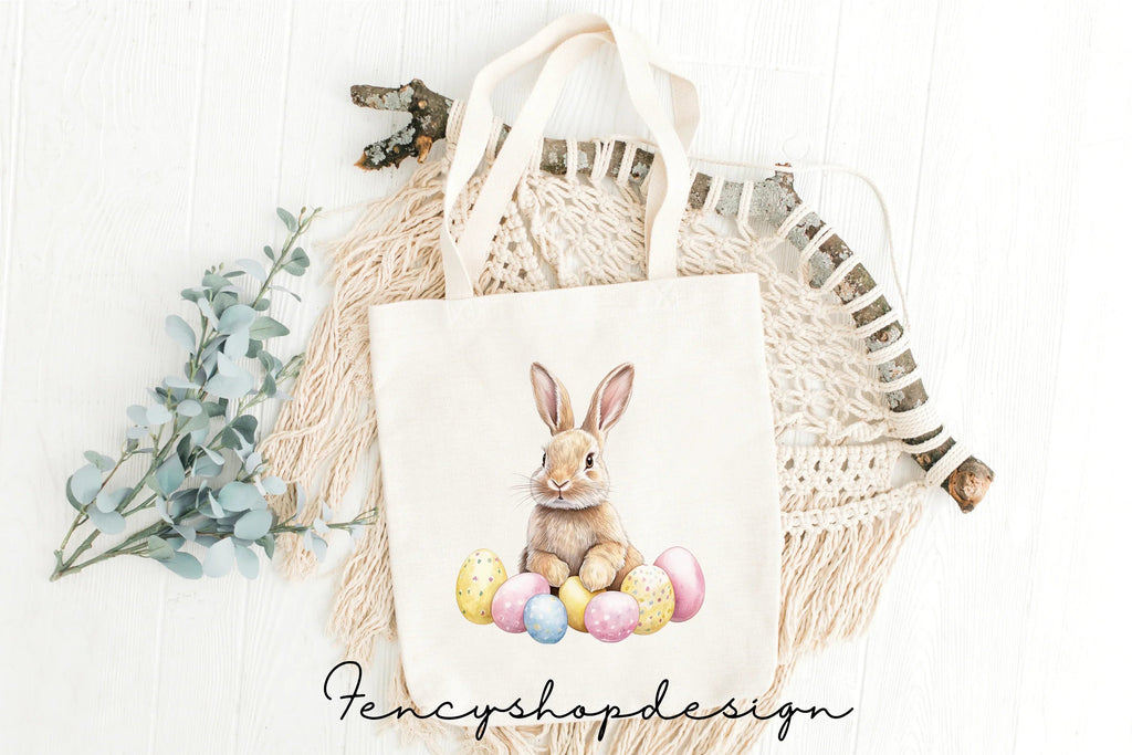 Cute Easter Bunnies with Colorful Eggs Clipart Bundle