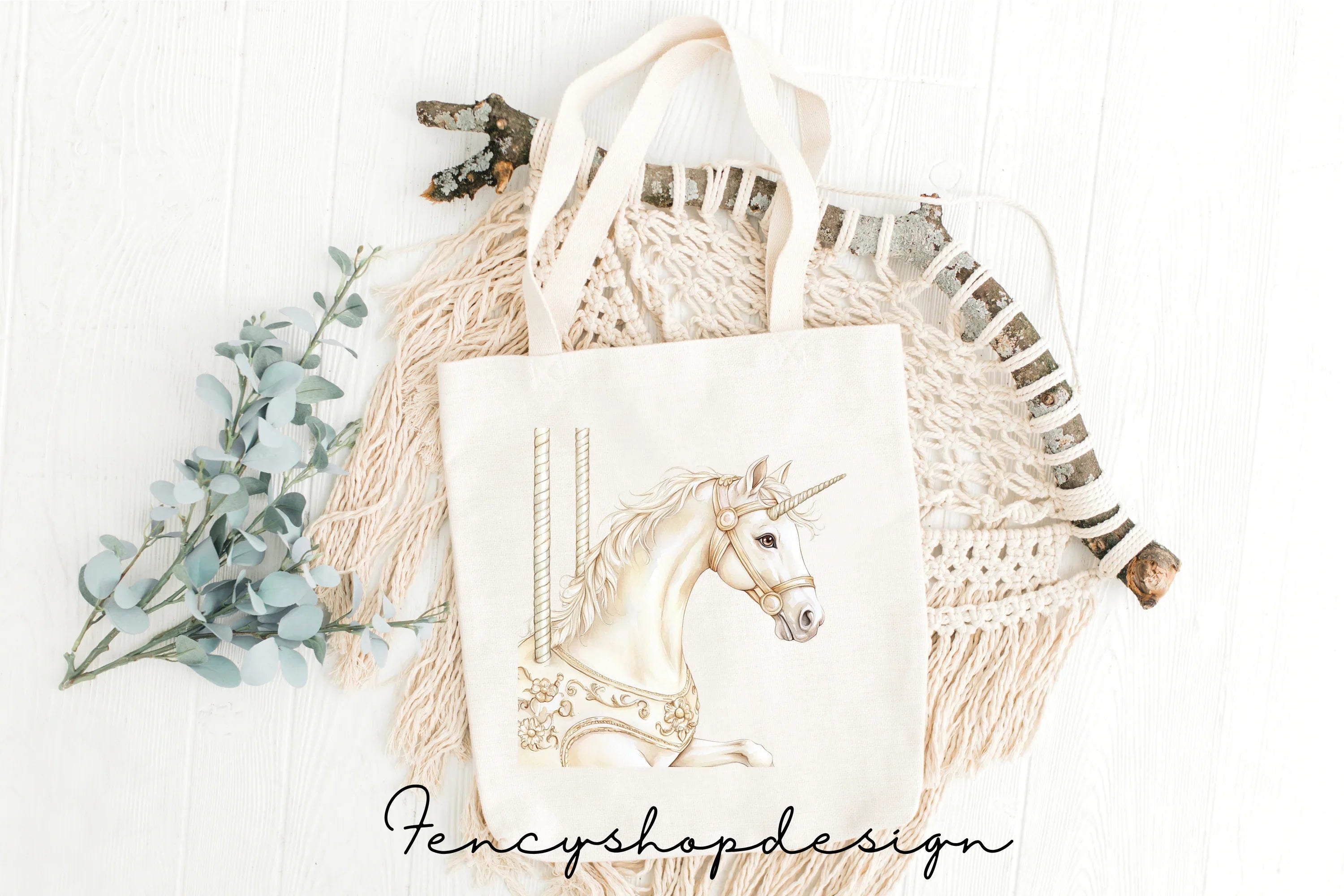 Elegant Carousel Horse and Unicorn Clipart Bundle