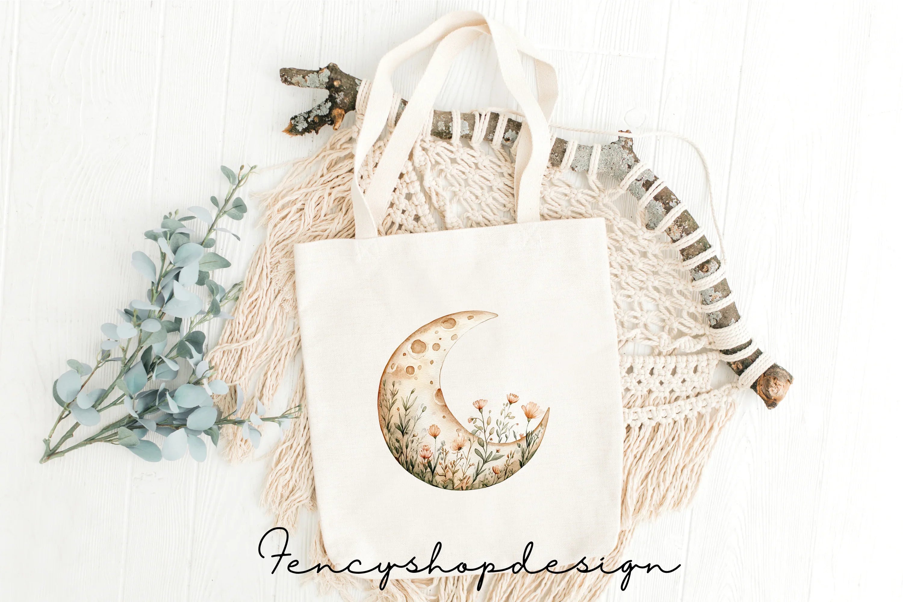 Floral Moon Clipart Bundle