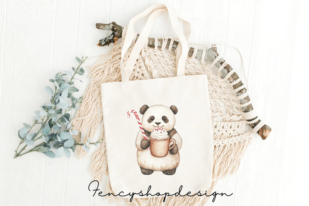 Cute Panda Winter Hot Chocolate Clipart Bundle