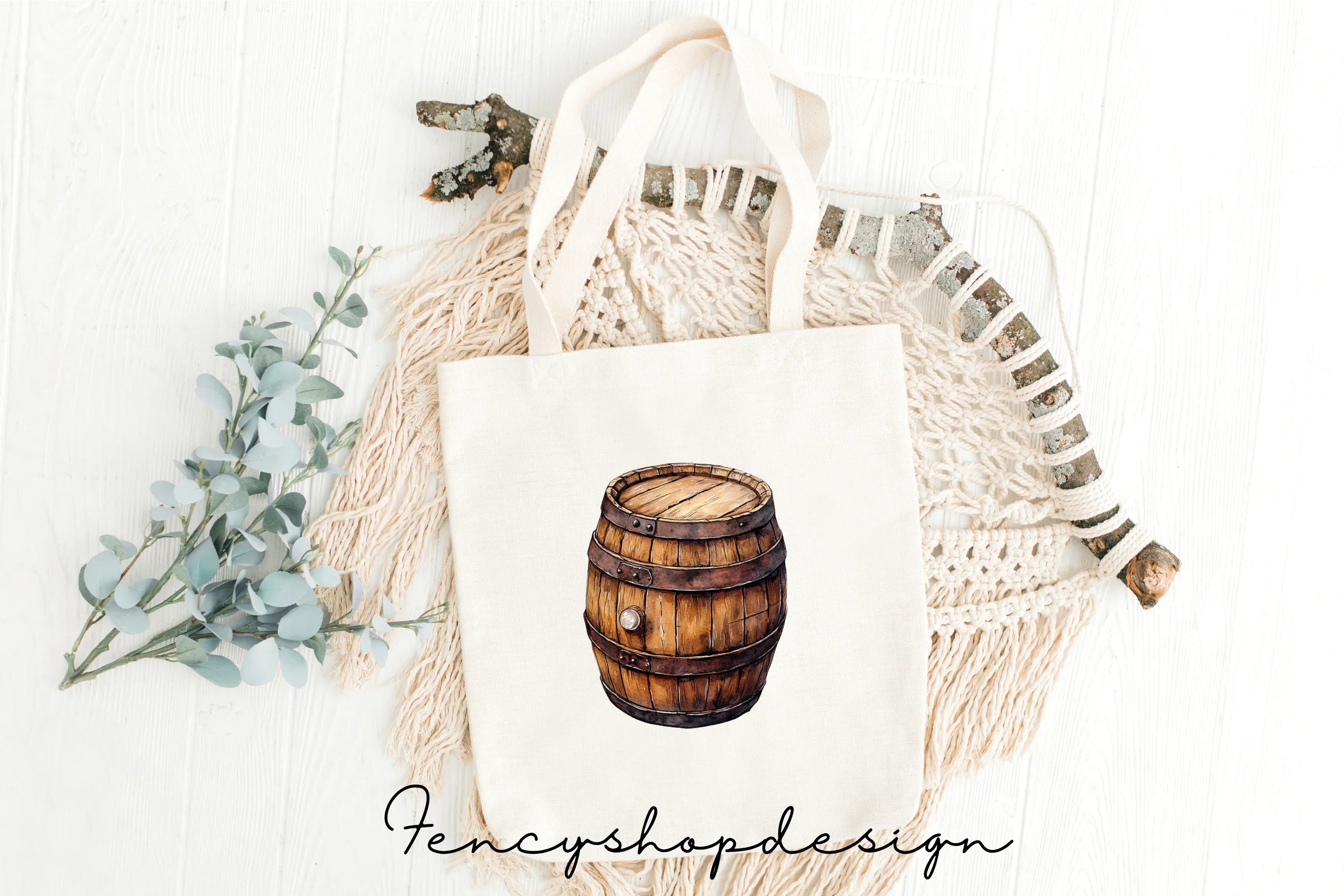 Rustic Wooden Barrels Clipart Bundle