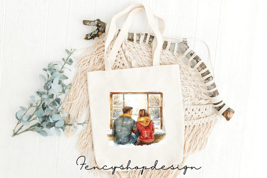 Snowy Window Winter Couple Clipart Bundle