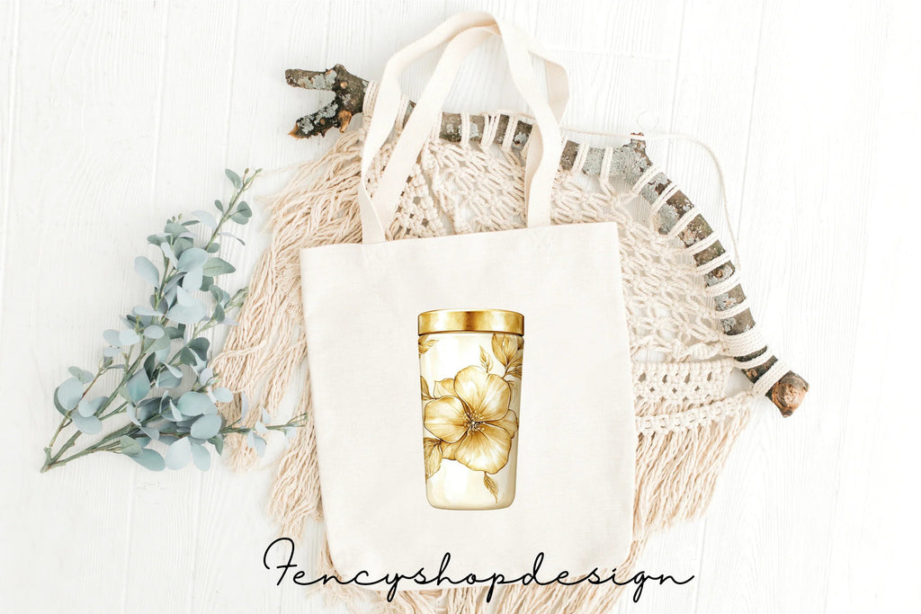 Elegant Golden Floral Tumbler Clipart Bundle