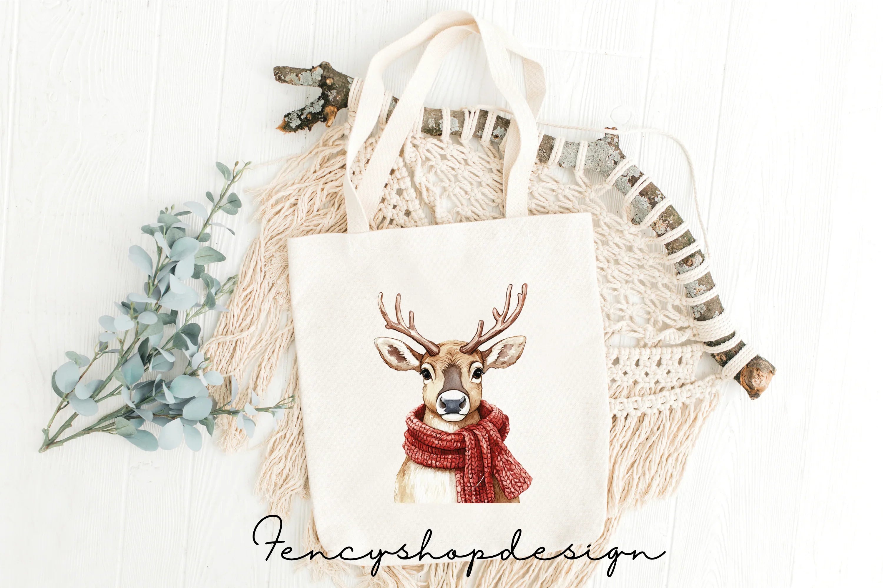 Cute Christmas Deer Clipart Bundle