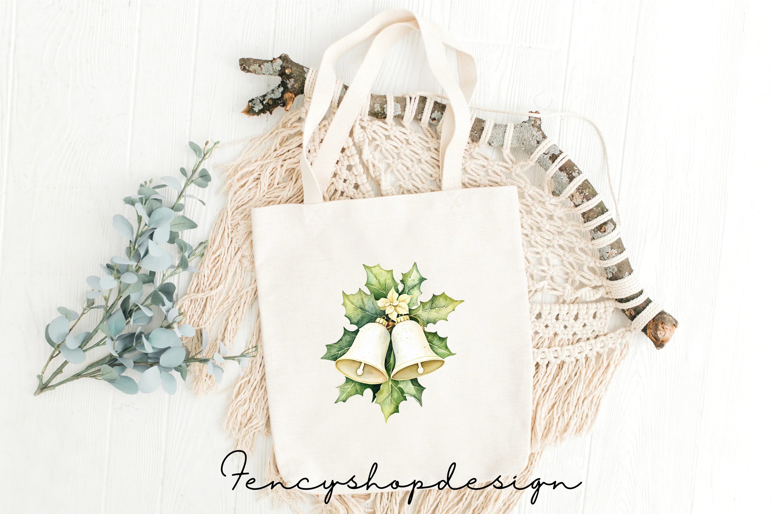 Festive Christmas Bells Holly Clipart Bundle