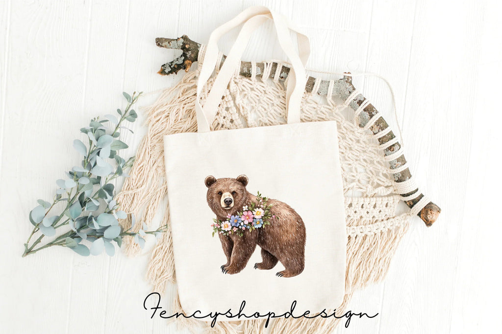 Whimsical Floral Woodland Bear Clipart Bundle