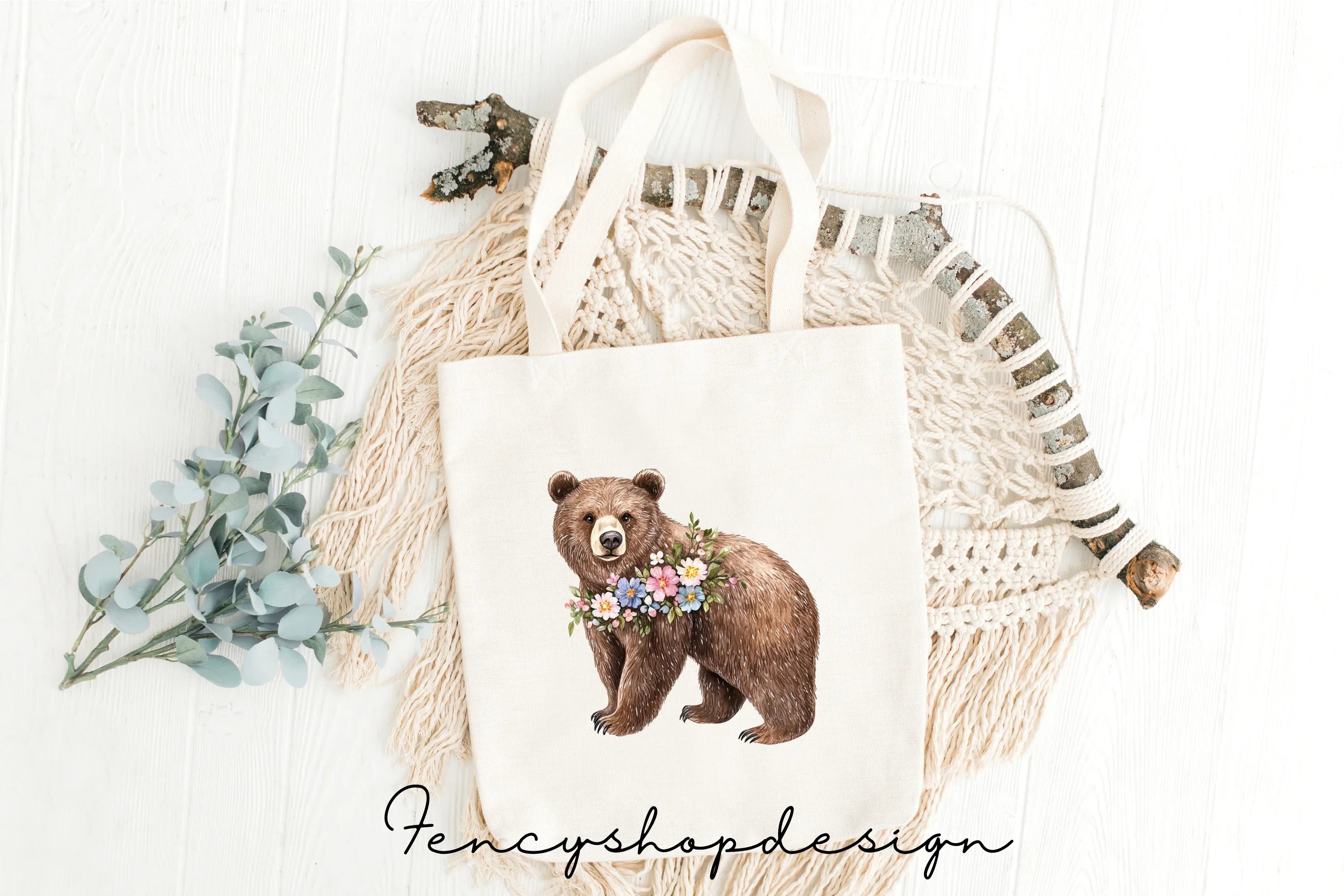 Whimsical Floral Woodland Bear Clipart Bundle